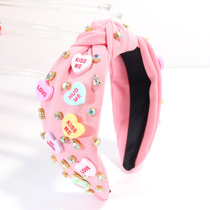Cross-border European and American New Diamond-encrusted Love Hair Hoop Beaded Fashion Sweet High-end Knot High Cranial Top Ball Head Hoop