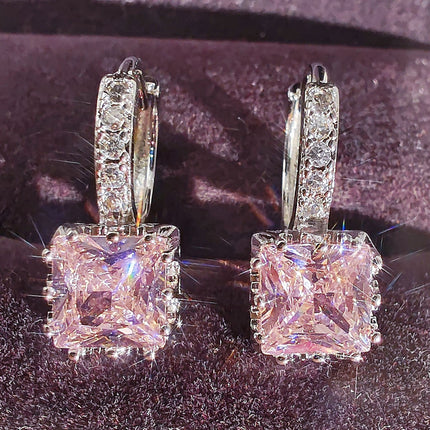 Europe and the United States cross-border temperament inlaid square zircon diamond ear buckle simple sweet full diamond earrings female ear jewelry ear buckle e6437