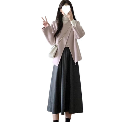 Autumn and Winter Small Tea Style Wear Pink Woolen Coat Skirt Small Chanel Style High-end Two-piece Suit for Women