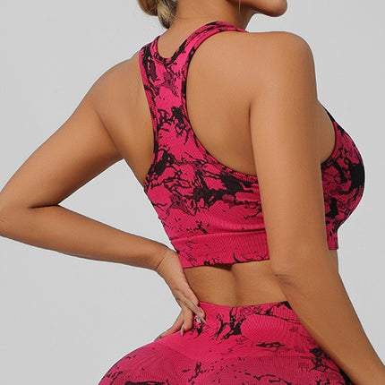Cross-Border Seamless Tie-Dye Yoga Wear Beautiful Back Sports Bra High Waist Peach Butt Lift Fitness Tights Suit for Women