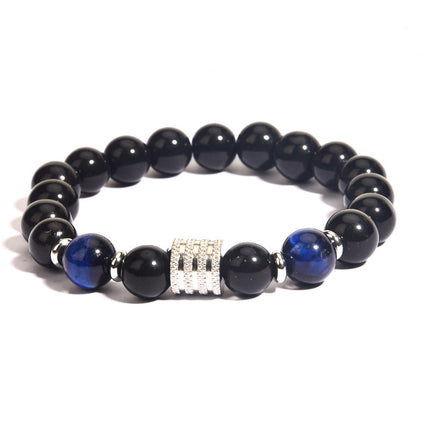 Foreign Trade Jewelry European and American Men's Beaded Bracelets Trendyy Stainless Steel t Tiger Eye Black Bright Stone Men's Bracelet Jewelry