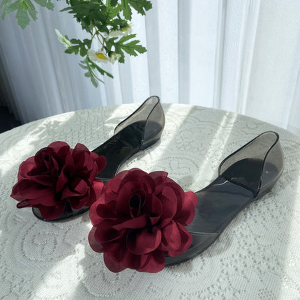 Fish Mouth Sandals Women's Flat Open Toe Jelly Shoes Transparent Flower Holiday Seaside Beach Shoes Cross-Border Dropshipping