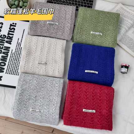 Japanese and Korean Knitted Wool Scarf for Women, Autumn and Winter Thickened Warm Solid Color Student Cable Knit Neck Warmer Bamboo Pattern Neck Protector