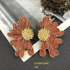 OM525 red silver stud earrings