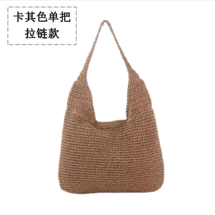 New All-match Straw Woven Bag Women's Large Capacity Beach Bag Single Handlebar Bag Commuter Women's Shoulder Bag Handmade Woven Bag