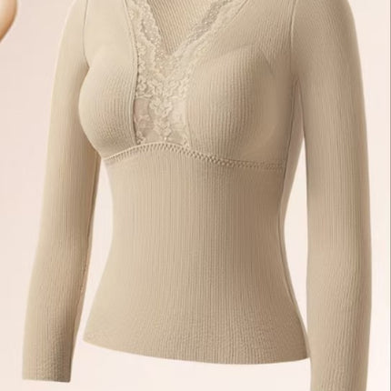Autumn and Winter Light Cloud-Like Warm Top with Chest Pad V Neck Long-Sleeved Slimming Body Sexy Seamless Comfortable Base Layer