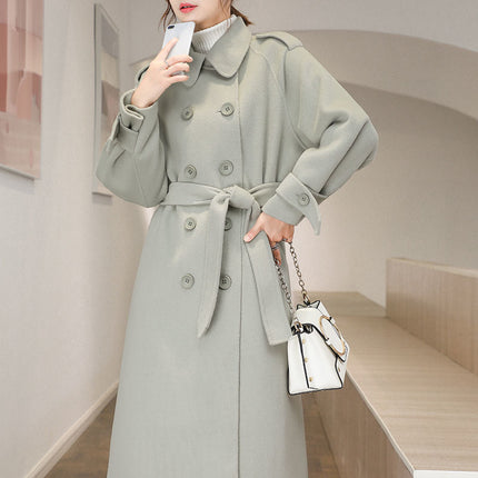 Woolen Coat Mid-length Woolen Coat Autumn and Winter New Hepburn Style Over-the-Knee Straight Elegant Women's Clothing