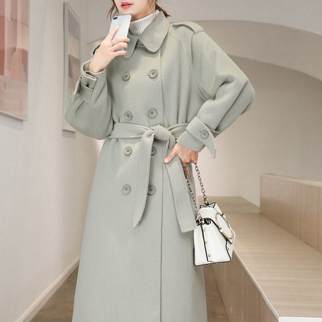 Woolen Coat Mid-length Woolen Coat Autumn and Winter New Hepburn Style Over-the-Knee Straight Elegant Women's Clothing