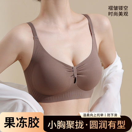 Pleated Hollow-out Traceless Underwear Live-generation Naked Comfortable No Steel Rings Soft Support Fixed Cup Bra Cross-border