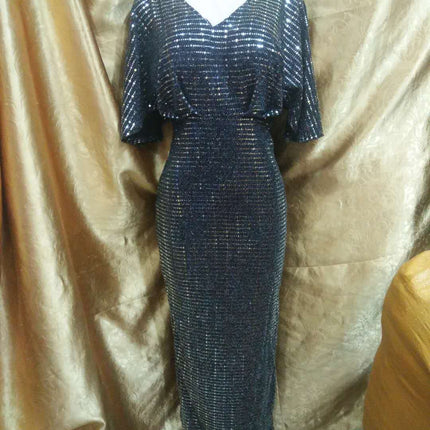 African women's clothing dress new gorgeous rhinestone sexy deep V party high waist mopping fishtail dress source