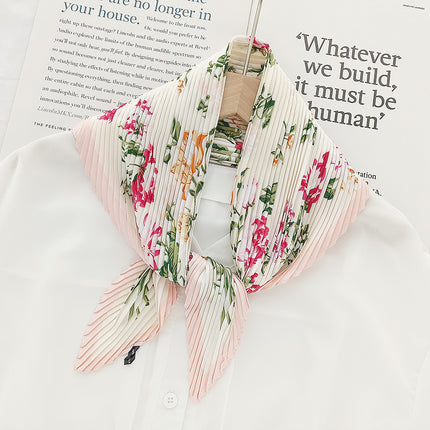 Crumpled Scarf Women's Spring and Summer Elegant Printed Diamond Scarf Korean Style Professional Small Scarf All-match Decorative Thin Scarf