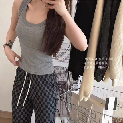 Women's Crewneck Anti-running Light Vest Casual Base Pure Cotton Anti-running Light Parm Thread All-match Beautiful Back Summer Outer Wear
