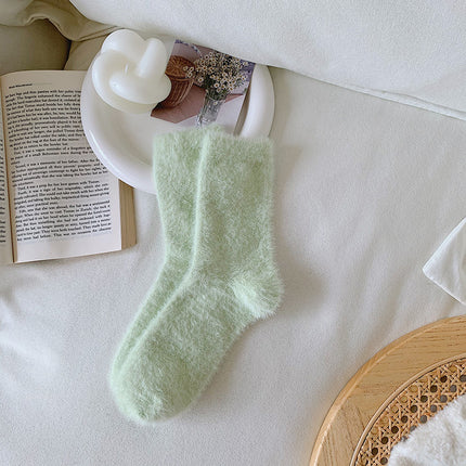 Autumn and Winter new mink velvet socks fleece-lined thick solid color cute floor sleep socks warm mid-calf Zhuji wholesale