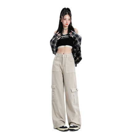 Brown American Workwear Jeans for Women 2025 Autum New High-Waisted Loose Slimming Look Straight Wide-Leg Floor-Length Pants