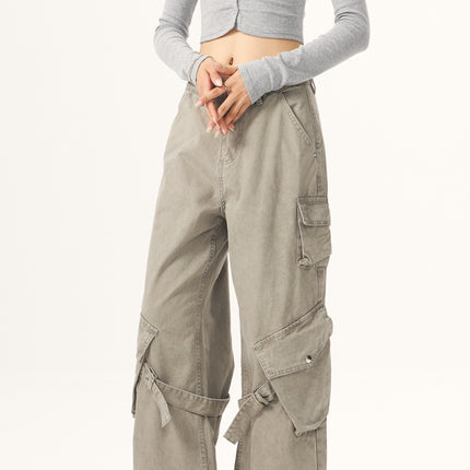 JIAMU Autumn and Winter American Style High Street Vintage Unisex Multi-Pocket Casual Overalls vintage Men's and Women's Loose Wide Legs