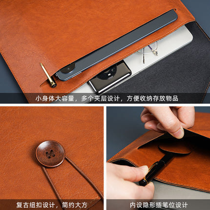 Leather File Bag A4 File Bag Briefcase Button Business Office Storage Portable Large Capacity Custom Folder