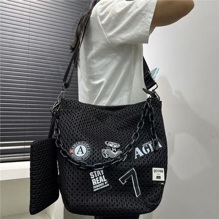 Cross-Border Exclusive Supply of Women's Fashionable Y2K Street Chain Shoulder Bag, Large Capacity Mesh Patchwork Crossbody Bag