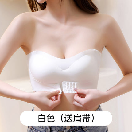 One-word Tube Top Ice Silk Miracle Strapless Front Buckle Underwear Women's Thin Non-slip Invisible Small Chest Push-up Bra Chest Wrap