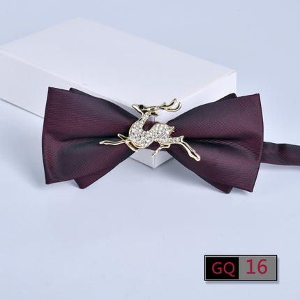 Bow tie men's formal business wine red monochrome plain diamond double flat groom wedding festive new style
