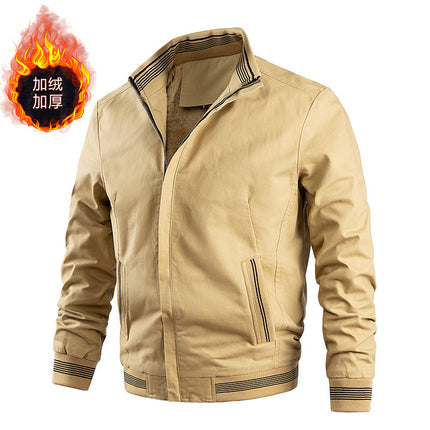 Cross-Border Men's Jacket Autumn and Winter Fleece-Lined Thickened Stand Collar Casual Men's Outerwear Youth Korean Style Cotton Jacket Slim Fit