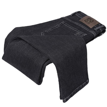 Autumn and Winter Thickened Towel Bottom New Jeans Men's Straight Loose Business Trendy High-end Casual Men's Denim Trousers