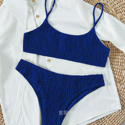 Triangle Bikini_2019 European and American Aliexpress Popular Swimsuit Sexy Pleated Triangle Bikini Bikini