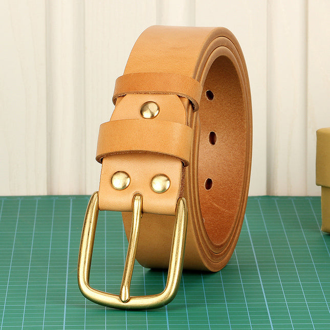 5mm Thickened Genuine Leather Men's Belt Top Layer Cowhide Genuine Belt Vegetable Tanning Top Layer Cowhide Copper Buckle Belt