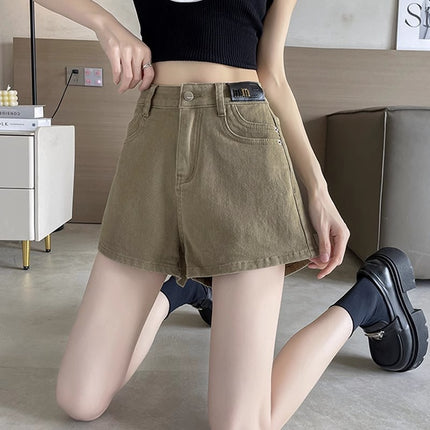 Khaki Denim Shorts for Women Summer 2025 New High-Waisted Loose Design Hot Pants for Small Hotties