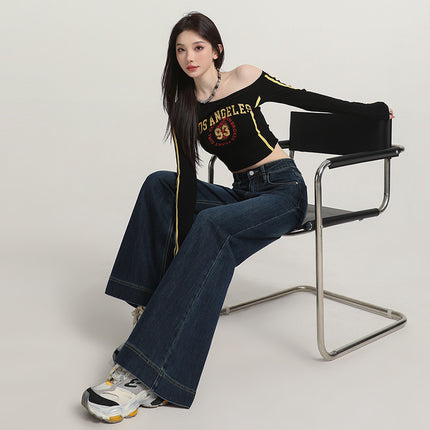 Raccoon House # European and American Style Bootcut Jeans for Women in Autumn and Winter 2025 New Style Non-Leg-Hugging High-Waisted Loose Wide-Leg Flared Pants