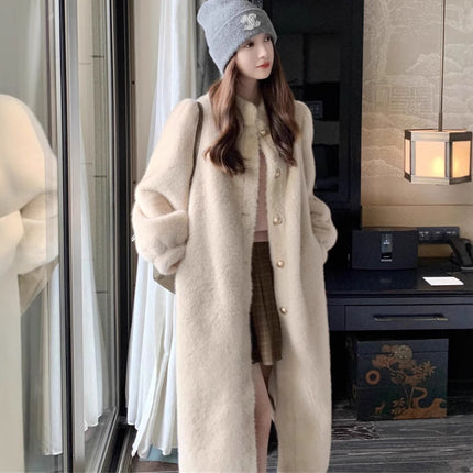 Imitation Mink Fur Outwear for Women 2024 Winter New Fur One-Piece Long Stand-Up Collar Furry Mink Outwear