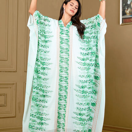 4016 Middle East Cross-Border Plus Size Women's Clothing Arabian Clothing Printed Bat Sleeve Plant Flower Loose Dress