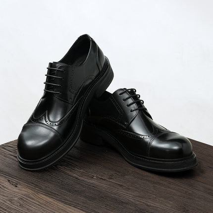 Men's Thick-Soled Leather Shoes, Height-Increasing 2026 New Model, Genuine Leather British-Style Brogue Shoes, Large-Toe Business Casual Shoes