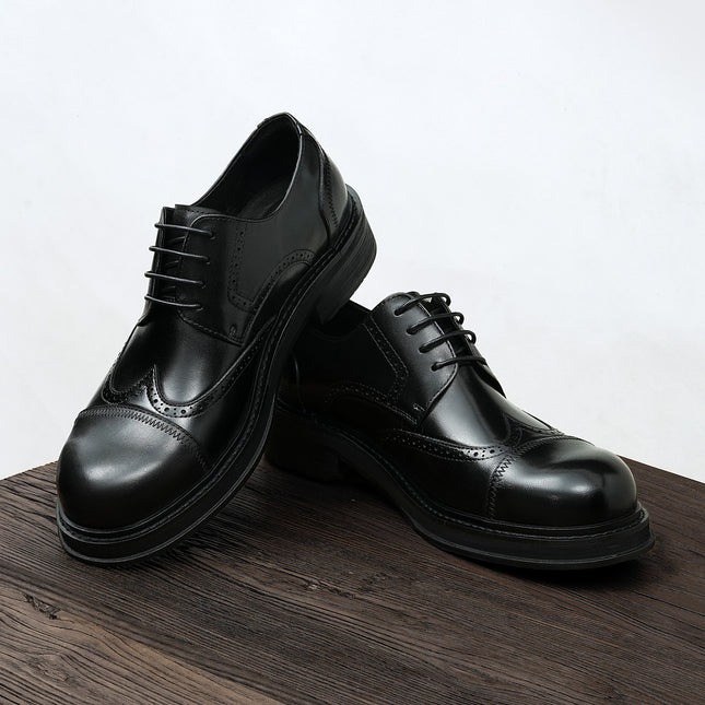Men's Thick-Soled Leather Shoes, Height-Increasing 2026 New Model, Genuine Leather British-Style Brogue Shoes, Large-Toe Business Casual Shoes