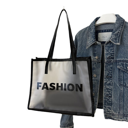 Transparent Large Bag Women's Bag 2023 Summer Simple Commuting Large Capacity Bag Portable Shoulder Tote Bag Jelly Bag