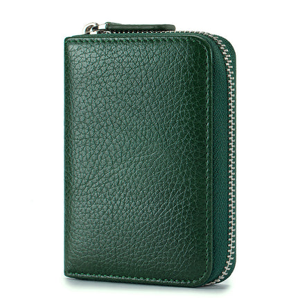 Wholesale Genuine Leather Accordion Card Holder for Women, Fashionable Large-Capacity Zipper Rfid Multi-Card Slot Card Holder