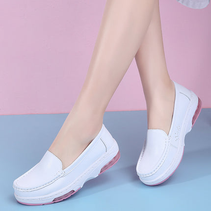 Nurses' Shoes Women's Summer Genuine Leather Spring and Autumn Air Cushion Soft Sole White Medical Shoes Thick Sole Increased Breathable Not Tired Feet