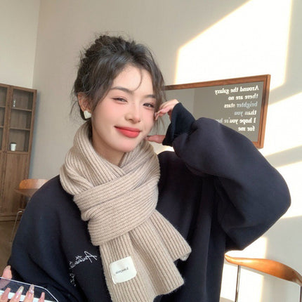 White Scarf Women's Winter Red Wool Thickened Knitted Warm Scarf 2023 New Korean Style All-match High-end Sense