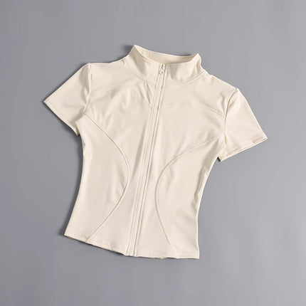 High Elastic Yoga Short-sleeved Jacket with Vertical Collar Zipper Tight Running Jacket Quick-drying Naked Fitness Short-sleeved Women's Summer