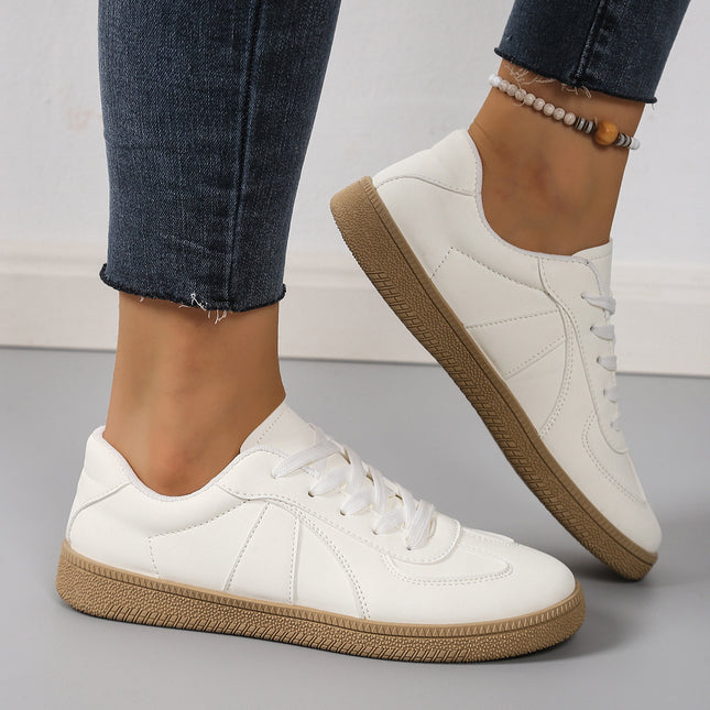 Women's White Sneakers for Foreign Trade, 2025 Autumn New Low-Top German Training Shoes, Versatile Casual Sports Shoes, Flat Lightweight Sneakers