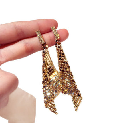New Korean Earrings European and American Exaggerated Long Fashion Zirconium Sequins Elegant Ear Drop Earrings for Women E001437