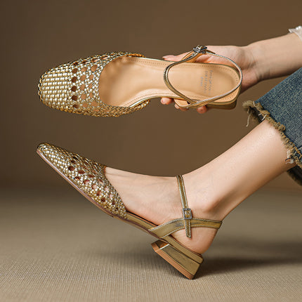 Woven Sandals for Women 2025 Summer New Women's Shoes Hollow Back Strap Clogs Toe-Back Hollow Sandals