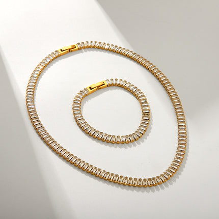 Cross-Border European and American Zircon Necklace Jewelry Women's High-End Versatile Clavicle Chain Full of Diamonds Stainless Steel Bracelet Titanium Steel Hand Jewelry