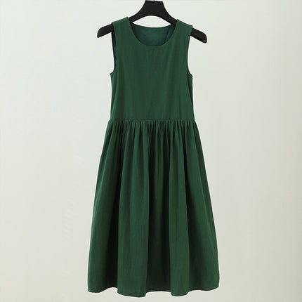 2026 Summer Japanese Style Plus-Size Petite Art Student Sleeveless Sweet First Love French Green Dress for Women