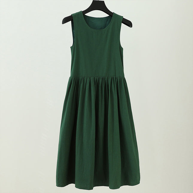 2026 Summer Japanese Style Plus-Size Petite Art Student Sleeveless Sweet First Love French Green Dress for Women