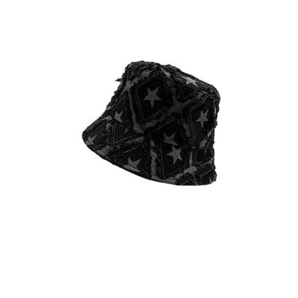 Hat women's summer new Denim five-pointed star ripped fisherman hat Japanese fashion retro Net red face small basin hat
