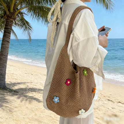 Large-Capacity Bag for Women 2025 New Versatile One-Shoulder Seaside Vacation Beach Bag Woven Straw Commuter Tote Bag