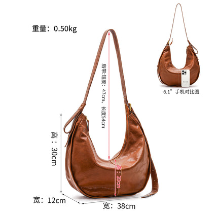 Cross-Border Hot-Selling Women's Bags, Vegetable-Tanned Leather Armpit Bags, Casual Fashion Bags, High-End Commuter Shoulder Bags, Dumpling Bags