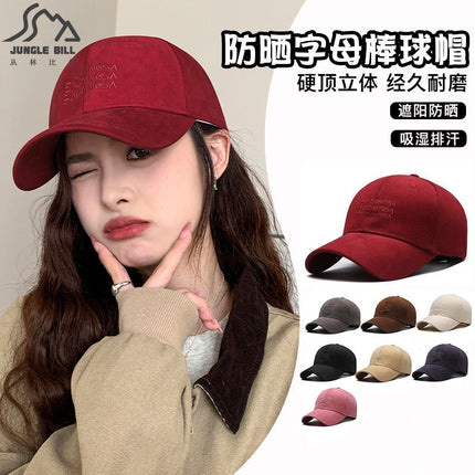 New Embroidered Women's Baseball Cap Retro Brushed Sun Protection Peaked Cap Korean Style Men's Large Head Hat Sun Hat