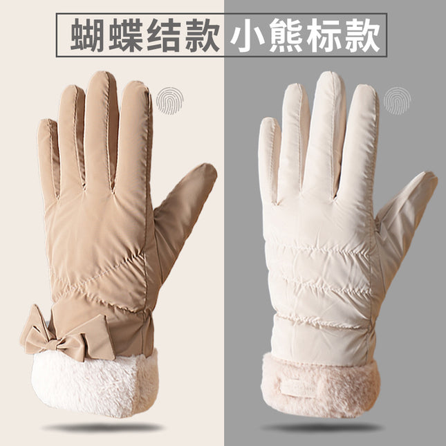 Autumn and Winter Fashion Cute Girls Warm Outdoor Windproof fleece-lined Thickened Women's Bicycle Ski Riding Gloves