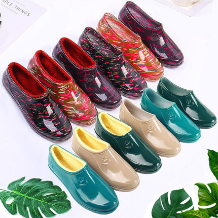 Thickened New Rain Boots Women's Four Seasons Yuanbao Shallow Water Shoes Middle-aged Short Tube Waterproof Non-slip fleece-lined Warm Rubber Rain Boots